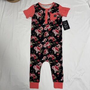 NWT RAGS Pink and Black Floral Romper 18-24m